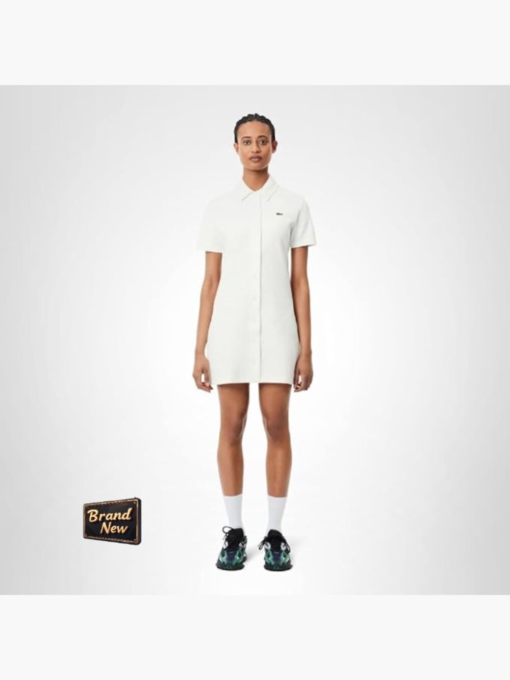 Organic Cotton Buttoned Polo Dress Fitted Short Sleeve A-Line